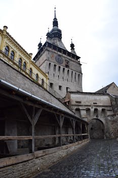 Explore the medieval Sighișoara Clock Tower, a historical landmark in Romania's Transylvania region.