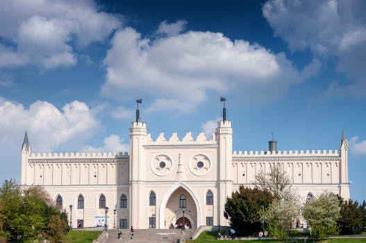 Lublin Castle in Poland with clear blue sky. Beautiful architectural landmark in vibrant spring.
